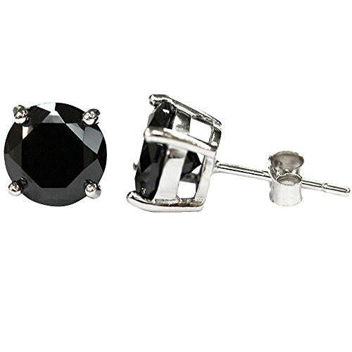 Black Round Cz Stud Earrings on 925 Sterling Silver Sizes 4mm-8mm