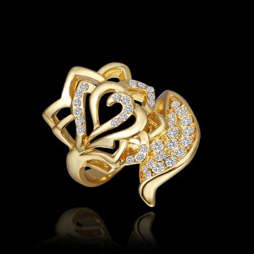 DUMAN 18K Yellow Gold Plated White Rose Ring Swarovski Elements Crystal, Size 8
