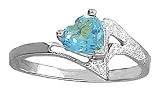 .925 Sterling Silver Promise Ring with Genuine Heart Blue Topaz