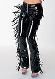 Vinyl Pants With Zipper Front and Fringe Side