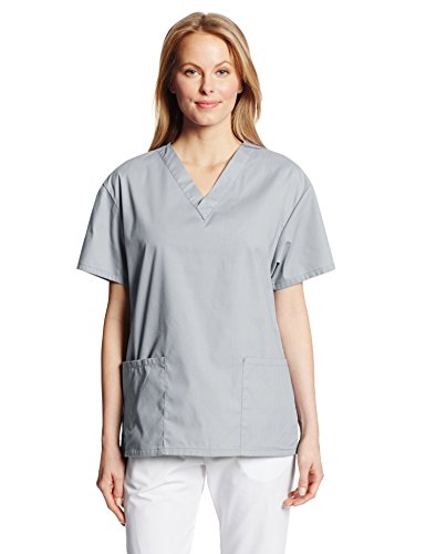 Dickies Women's EDS Signature V-Neck Top with Patch Pockets, Grey, Medium