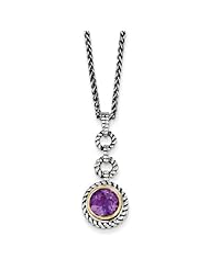 Sterling Silver 14k 1.6ct Yellow Gold Accent Amethyst Vintage Style Necklace