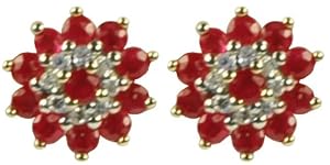 9ct Yellow Gold Ruby and Diamond Cluster Stud Earrings