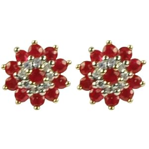Boucles d'oreille - 9 - ER9428RD - Femme - Or jaune (9 cts) 0.97 Gr - Rubis - Diamant