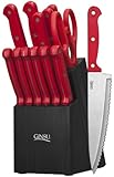 Ginsu 3887 Essential Series Cutlery Set with Black Block, Red