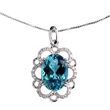 EXP Sterling Silver Swiss Blue Topaz and Pave White Topaz Flower Pendant Necklace