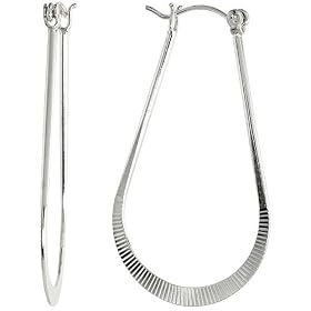 Sterling Silver U-shaped Textured Hoop Earrings, 1 3/4" (45mm) tall