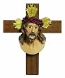 Statue - 8" Height - Cross With Head Of Christ - Poly Resin - Wall Mounting