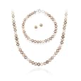 Sterling Silver 5.5-6mm Genuine Freshwater Cultured Multi-Color Pearl Necklace Bracelet & Stud Earring Set