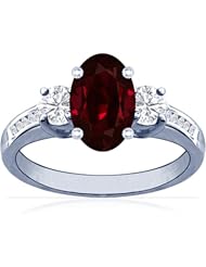 Platinum Oval Cut Ruby Ring With Sidestones