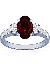 14K White Gold Oval Cut Ruby Ring With Sidestones