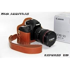 EXPRESS (TM) New Leather case Bag Cover Pouch for Canon EOS 5D Mark III 3 Camera COLORS (LIGHT BROWN) FREE CLEANING CLOTH AND LENS PEN