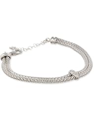 Sterling Silver Italian Rhodium Plated Double Strand Round Box Chain and Swarovski Crystal Bracelet, 7.5"+1.5 " Extender