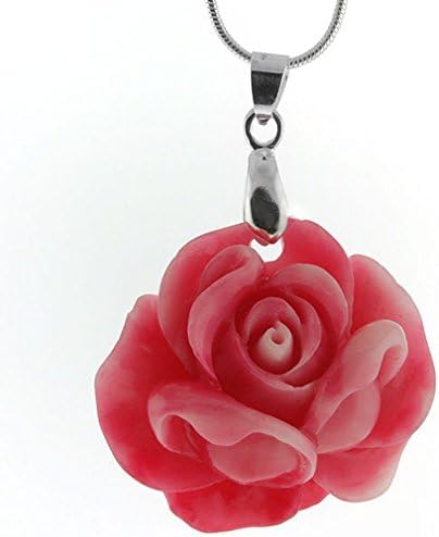 Crystalbella 34Mm Simulated Pink Coral Carved Rose Flower Pendant With 18" Chain Jewelry