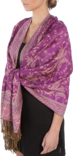 Sakkas 70" x 28" Double Layer Jacquard Paisley Pashmina Shawl / Wrap / Stole