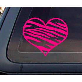 Zebra Print Heart HOT PINK Car Decal / Sticker