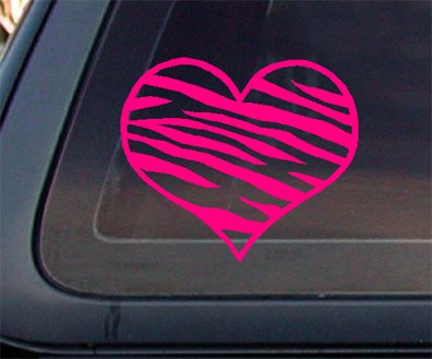Zebra Print Heart HOT PINK Car Decal / Sticker