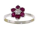 Genuine Round Diamond & Ruby Petal 14k Gold Flower Promise Ring