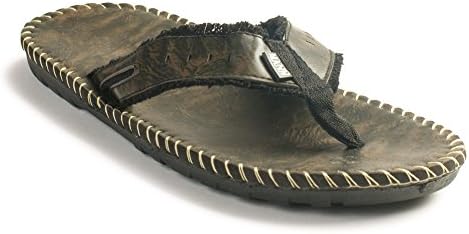 SANDALIQUE Mens Leather "Cool Ripped Look" Thong Sandal Slipper With Classy Stiching Plus A FREE "SHOP USA" Brand Satin Eye Mask (9, Black)