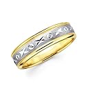 Solid 14k Yellow and White Two 2 Tone Gold Womens Mens XOXO Diamond Cut Wedding Ring Band 6MM Size 7