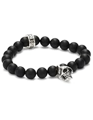 King Baby Black Onyx Bead with Silver Skull Bracelet