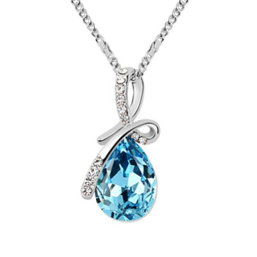 Mondaynoon Eternal Love Austrian Crystal Clear Teardrop/waterdrop/drops Shaped Crystal Pendant Fashion Necklace for Elegant Women Mom,17.7 Inch