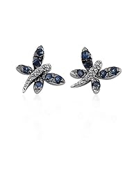 14 Karat Gold Blue Sapphire And Diamond Dragonfly Earrings