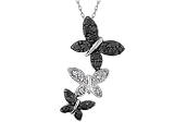 White and Black Diamond Butterfly Pendant 1/4 Carat (ctw) in 14K White Gold with Chain