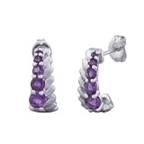Rhodium Plated Sterling Silver Amethyst and Diamond Accent Earrings