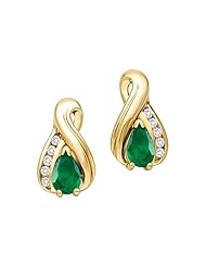 Emerald and Diamond Earrings in 10K Yellow Gold