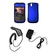 BlackBerry Bold 9650 - Premium Blue Rubberized Snap-On Cover Hard Case Cell Phone Protector + Rapid Car Charger + Home Travel Wall Charger for BlackBerry Bold 9650