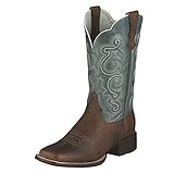 Ariat Women's Quickdraw Brown Oiled Rowdy / Sapphire Blue 11" Western Boots 9 B US