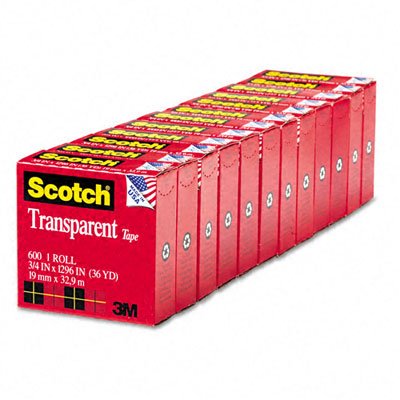Scotch Transparent Tape, 3/4-inch x 1000 Inches, 12 Rolls (600K12)
