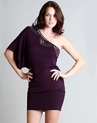 Sweater Nylon/Viscose One Shoulder Beaded Above the Knee Mini Dress 