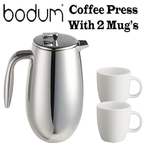 Bodum 1308-16 Columbia Thermal 8 Cup Coffee Press Plus Two Mugs by Bodum