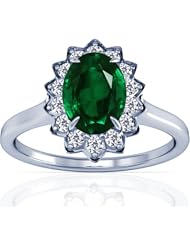 18K White Gold Oval Cut Emerald Ring With Sidestones (GIA Certificate)