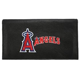 Buy Anaheim Angels Black Embroidered Leather Checkbook Cover by Football Fanatics