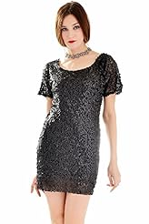 Short Sleeves Polyester Sequined Evening Dress/Prom Dress/Wedding Party Dress/Mini Dress 
