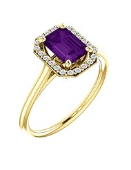 18K Yellow Gold 7.00x5.00mm Emerald Cut Chatham Created Alexandrite and Diamond Halo-Style Ring -- LIFETIME WARRANTY