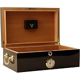 Black Hi Lacquer Cigar Humidor 100+Capacity with Outside Hygrometer