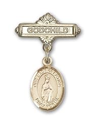 14K Gold Baby Badge with Our Lady of Fatima Charm and Godchild Badge Pin
