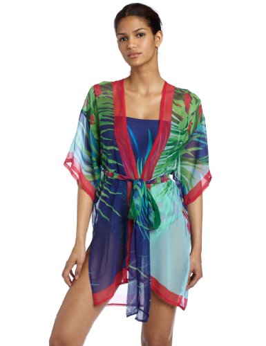 Gottex Womens Jungle Fever Kimono With Drawstring Tie, Multi, One Size