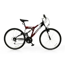 Emmelle Vortex 18-speed Full-Suspension Cycle Red/Black 14" Frame (Ages 8-11 years)