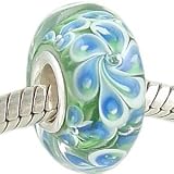 Blue Hawaii 925 Solid Core Murano Style Glass European Bead PLUS Sterling Silver Snake Charm Bracelet