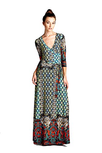 On Trend Paris Dress Bohemian 3/4 Sleeve Long Maxi Dress Medium Multicolor
