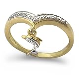 9ct Yellow Gold Ladies Wishbone Shape Diamond Ring with a Dolphin Charm Set with 2pts of Diamonds