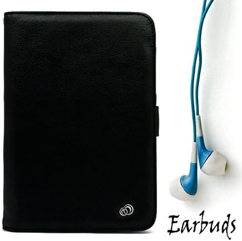 Black Texture Melrose Protective Slim and Durable Professional Faux Leather Executive Portfolio Cover Carrying Case with Memory Card Slots Coby Kyros 7-inch TouchScreen Tablet MID7016 Android OS 4G Wifi Tab + Includes a Crystal Clear High Quality HD Noise Filter Ear buds Earphones Headphones ( 3.5mm Jack )