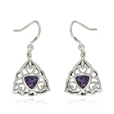 Sterling Silver Celtic Triangle-Shaped Amethyst Earrings