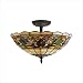 Tiffany Buckingham Semi Flush Mount in Age Walnut in Vintage Antique with Tiffany Style Glass
