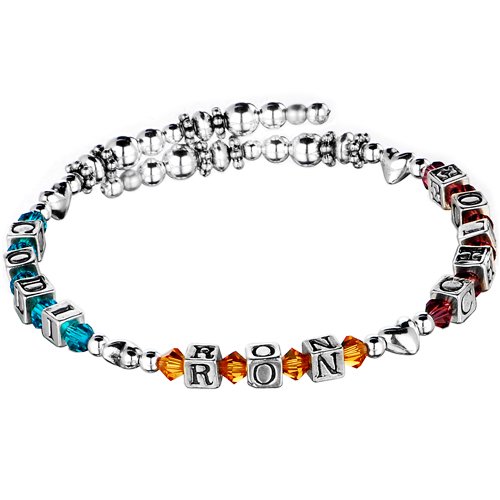 Handcrafted 3-Names Birthstone Personalized Mother Bangle Bracelet